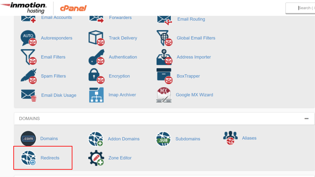 cpanel til filhåndtering ved hjælp af omdirigeringsmuligheden for wildcard-omdirigering