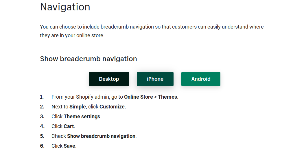 Shopify-instructies voor het toevoegen van website-breadcrumbs